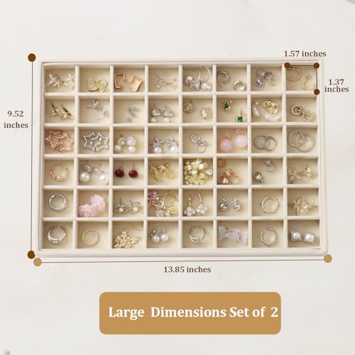KATISYIO Large Velvet Jewelry Tray 2 Pack Stackable Jewelry Display Drawer Inserts Trays Organizer for Earring Bracelet Ne...