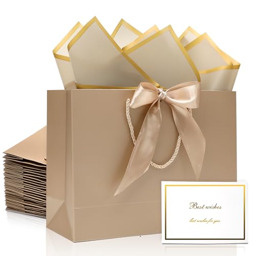 KeerxunBag The comes with 12 champagne-colored gift bags, including 24 jelly papers, 12 thank-you cards and 12 ribbons, ma...
