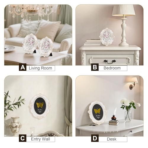 Desklens Vintage Picture Frame, 2.5x3.5 Oval Antique Photo Frame with Real Glass Front, Luxury Table Wall Haning Photo Dis...