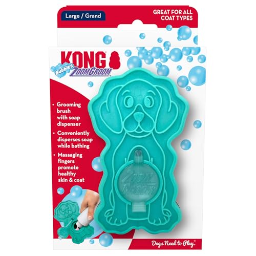 KONG ZoomGroom Bubbles Dog Brush - Soap Dispensing, Massaging and Gooming Brush for Dogs, Removes Shedding Hair - Works on...