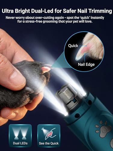 YABIFE Super Quiet Dog Nail Grinder & Clippers Kit with 2 LED Lights, 3 Speeds Up to 12,000 RPM, Lower Than 30dB Electric ...