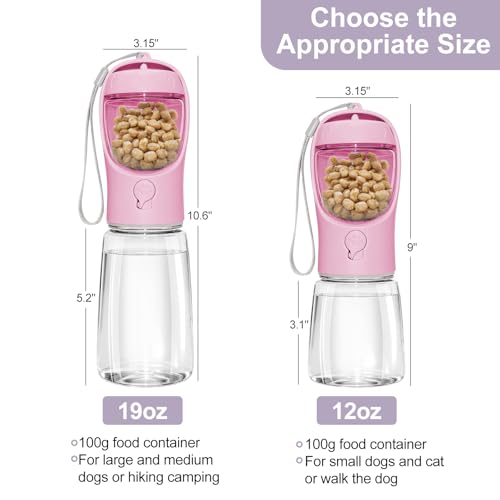 Dog Water Bottle, Portable Water Bottle with Food Container for Dogs Cat Pet Hiking Walking Travel Camping, Leak-Proof Dog...