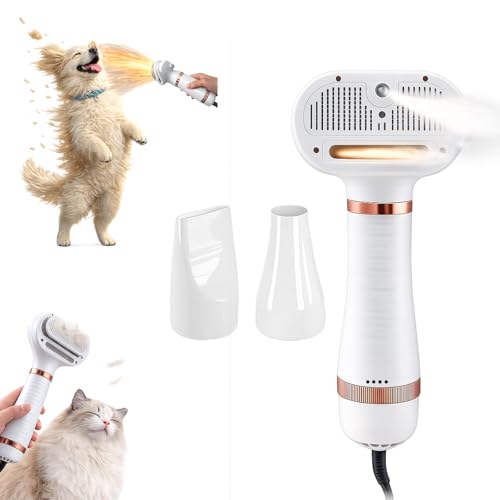 Steam & Dry Pet Grooming Brush for Dogs & Cats, Gentle Touch Deshedding Comb with Light Drying, 4-in-1 Pet Care Tool for B...