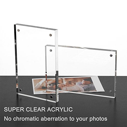 Meetu Acrylic Picture Frame 5x7,Clear Freestanding Double Sided 20mm Thickness Frameless Magnetic Photo Frames Desktop Dis...