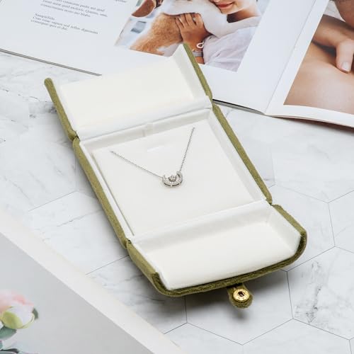 Giftop Velvet Necklace Pendant Gift Box Jewelry Display Storage Case (Olive Green)
