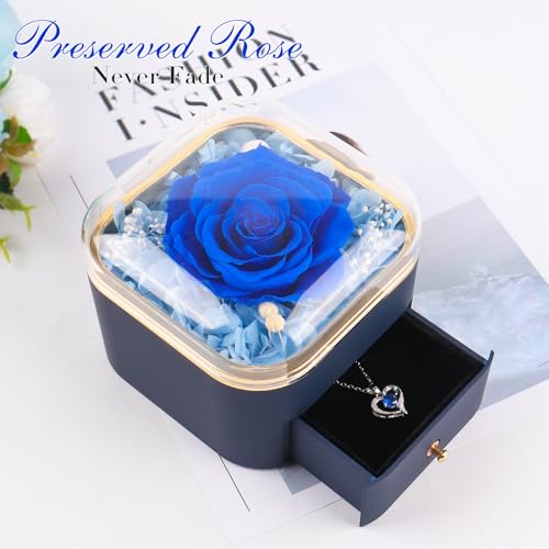 Beferr Gifts for Mom Preserved Real Blue Rose with Necklace Eternal Roses Forever Flowers for Delivery Christmas Anniversa...