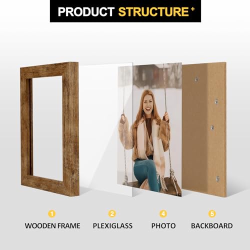 TOFOREVO Picture Frames 4x6 Set of 2 Rustic Wood Grain Photo Frame for Gallery Wall Mounting or Tabletop Display