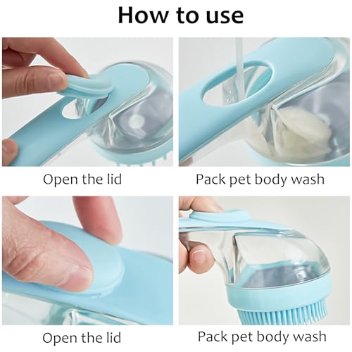 (6 Pcs) ELEGX Pet Grooming Bath Massage Brush with Soap and Shampoo Dispenser Soft Silicone Bristle for Long Short Haired ...