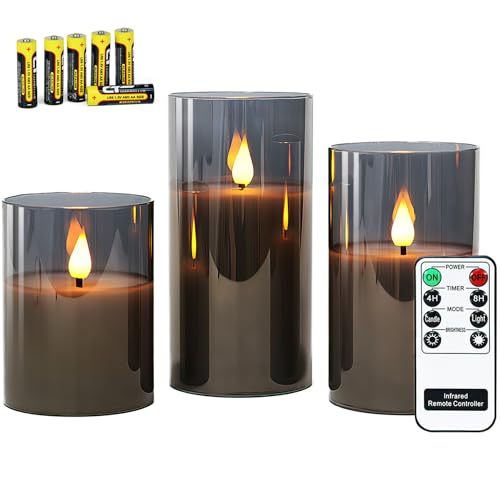 Rhytsing Gray Glass Battery Operated LED Candles with Remote, Flameless Candle Gift Set, Warm White Light - Include 6 Batt...