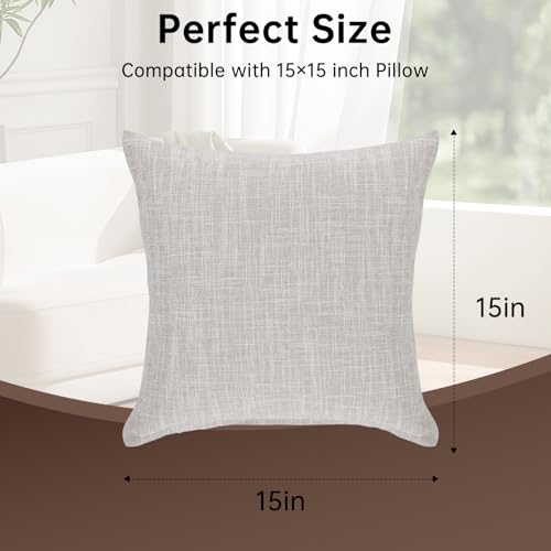 2 Pack Decorative Linen Pillow Covers 15x15 Inch, Farmhouse Neutral Throw Pillow Covers, Modern Square Pillowcase with Zip...