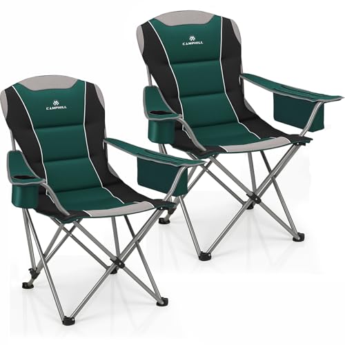 2 Pack Camping Chairs for Adults - Oversized Folding Lawn Chair with Angled Backrest,Heavy Duty 400lbs,Padded Camp Chairs ...