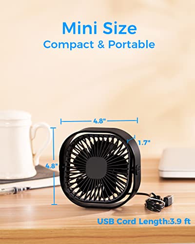 RJVW 4 Inch Small USB Desk Fan, 3-Speed Portable & 360°Rotatable Mini Cooling Fan, USB-Powered Desktop Fan for Home Office...