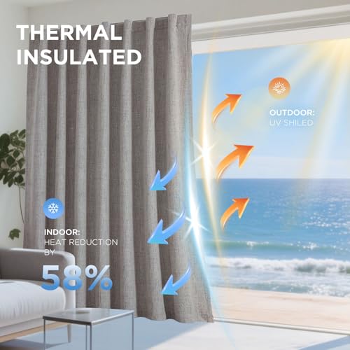 Joydeco Blackout Curtains for Bedroom - Nature Linen 84 Inch Long 100% Light Blocking 2 Panels Set, Rod Pocket & Back Tabs...