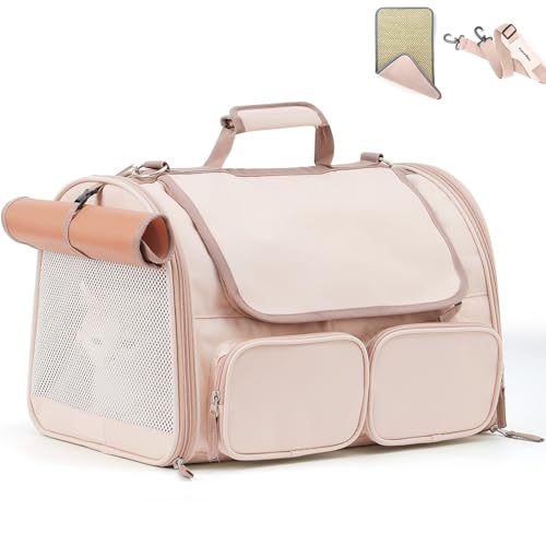 FUKUMARU Cat Carrier, 4 Mesh Windows Small Dog Carrier, 4 Storage Pockets Cat Travel Bag, Under 15 lb Airline Approved Pet...