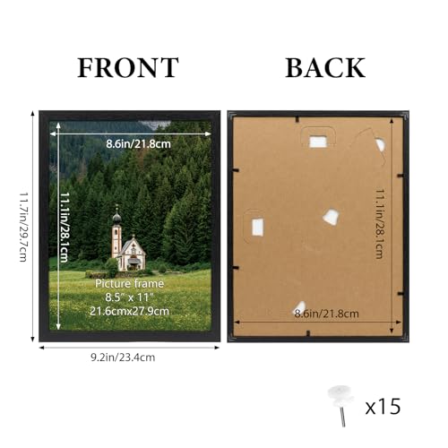 HORLIMER 8.5 x 11 Picture Frame Set of 12, Black Photo Frames 8.5 by 11 for Certificate Diploma Document, Wall Hanging or ...