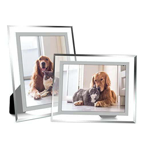 Vienrose 5x7 Picture Frame Set of 2, Clear Glass Photo Frames with Silver Edge, Horizontal or Vertical Display for Tableto...