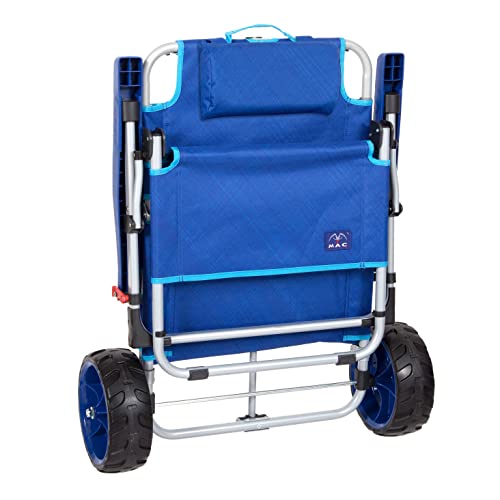 Mac Sports Beach Day Foldable Chaise Lounge Chair with Integrated Wagon Pull Cart Combination and Heavy Wheels - Perfect f...