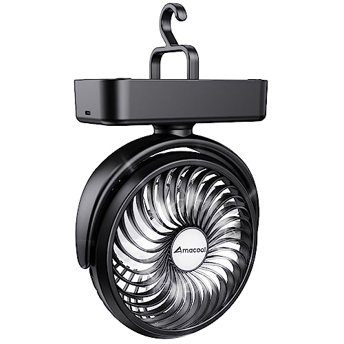 Portable Camping Fan with LED Lantern- 40H Work Time Rechargeable Battery Operated Fan with Hanging Hook for Tent Car RV H...