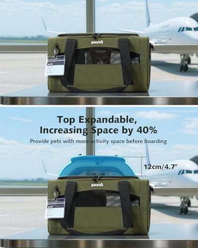 Pecute Expandable Pet Carrier Airline Approved Dog Cat Carrier, Breathable Soft-Sided with Locking Zippers, Pet Travel Bag...