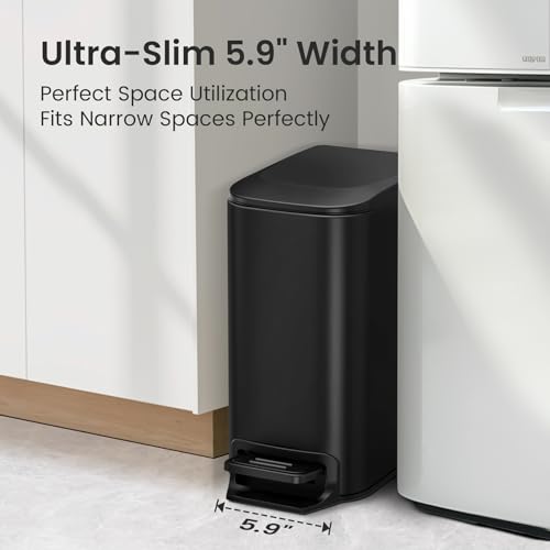 Cesun Small Bathroom Trash Can with Lid Soft Close, Step Pedal, 6 Liter / 1.6 Gallon Stainless Steel Garbage Can with Remo...