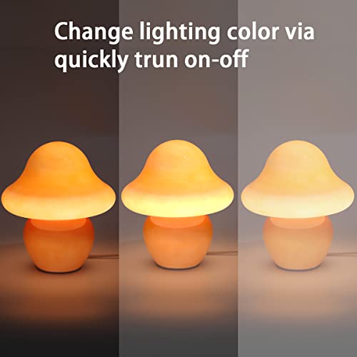 HEQET Mushroom Lamp Orange Glass Mushroom Table Lamp for Bedrooms, Living Room, Aesthetic Lamps for Bedroom, Cute Bedside ...