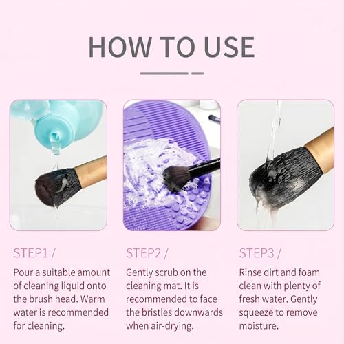Silicone Makeup Brush Cleaner Mat, Scrub Pad with Suction Cup, Make Up Brushes Cleaning Mats Pads for Make Up Cosmetic Bru...