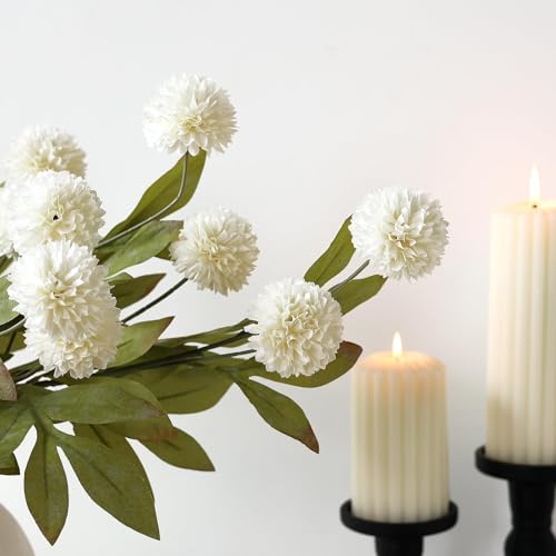 VIERENA 6 Pcs Faux Silk Pompon Mum Artificial Flowers for Vase -27", Bulk Fake Chrysanth Branches with Stems for DIY Bouqu...