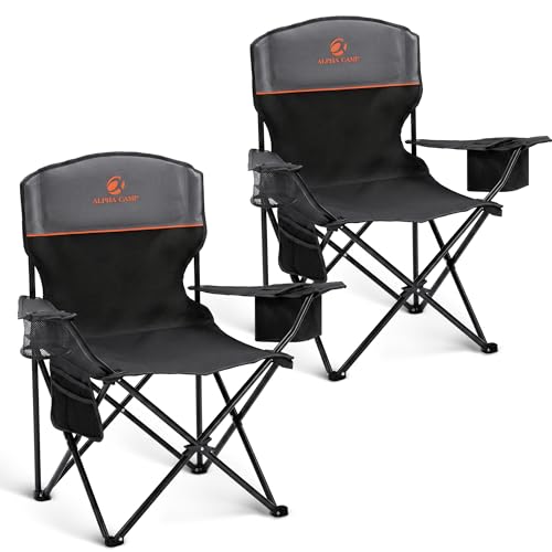 ALPHA CAMP Camping Chairs 350LBS Capacity, Heavy Duty Folding Chair with 4-Can Cooler Bag, Portable Outdoor Chair with Cup...