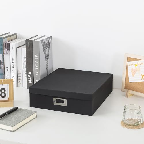 Soul & Lane Photo Storage Box with Lid, 14.8 × 13.0 × 3.7 Inches, Keepsake Memory Organizer, Cardboard Storage for Photo A...