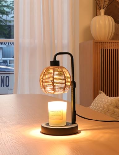 Yohonk Candle Warmer Lamp with Timer Dimmable, Natural Weaving Boho Electric Candle Lamp, Wax Warmer Lamp for Mothers Day ...