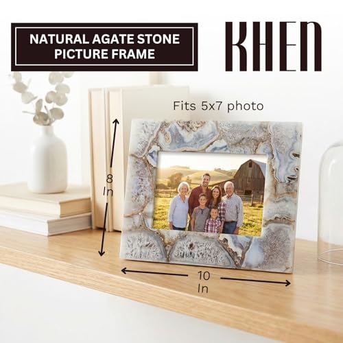Natural Blue Agate 5x7 Photo Frame | Hand-Polished Luxury Crystal Picture Frame for Tabletop | Elegant Geode Stone Display...