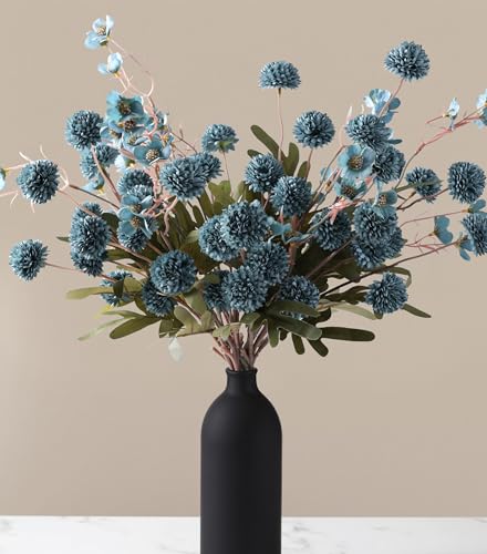 HyeFlora Fake Kiku Flowers, Faux Silk Pompon Mums Artificial Flowers, Chrysanthemum Stems Floral Arrangement Dried Flowers...