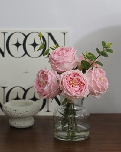 CHASMILE Artificial Flowers with Pink Roses in Vase, Lifelike Fake Flowers in Vase, Faux Flower Arrangements for Dining Ta...