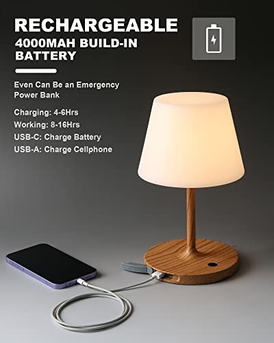WEILAILUX Outdoor Battery Operated Table Lamp Waterproof, 4000mAh Cordless Table Lamp Rechargeable, Touch Dimmable Desk La...