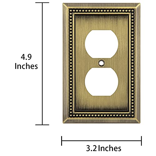 Henne Bery Sunken Pearls Heavy Duty Decorative Wall Plate Switch Plate Outlet Cover (Single Duplex, 2 Pack, Antique Brass)