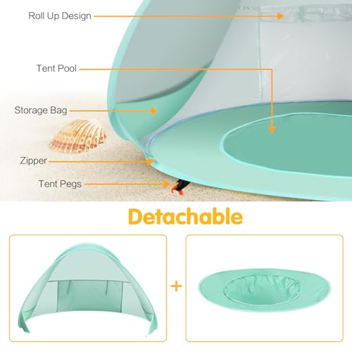 Baby Beach Tent with Pool, Pop Up Sun Shelter UPF 50+ UV Protection for Infant Toddlers, Portable Shade Tent with Carry Ba...