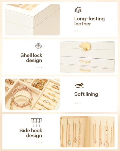 Enthralite Jewelry Box with 3 Drawers: Display Organizer for Earrings Necklaces - Gift for Girls Women (White)