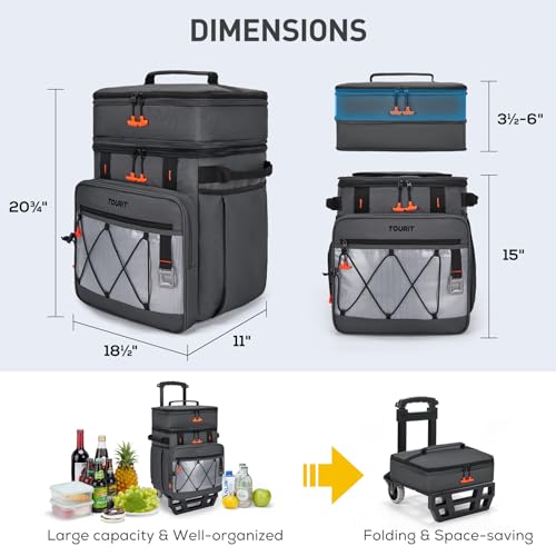 TOURIT 75 Can Insulated Rolling Cooler, Detachable Double Deck Beach Cooler with Wheels, Collapsible Soft Sided Cooler Bag...