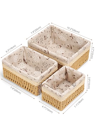 Amaredom Floral Wicker Baskets, Handwoven Multi-size 3-Pack Storage Baskets Set, Perfect For Home Organizing, Storage and ...