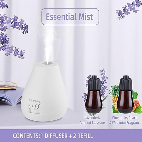 HAPPTWS Essential Oil Diffuser - Waterless Diffuser 3 Timer Settings Battery Powered for Bedroom Yoga Room Toilet Pet Room...
