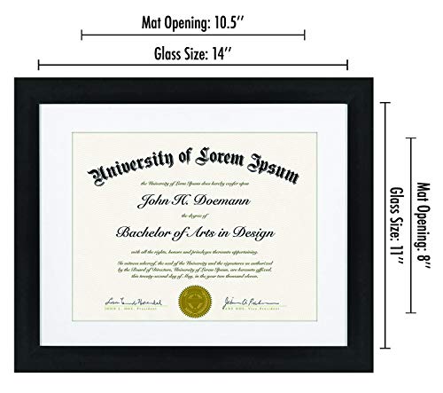 Americanflat 11x14 Diploma Frame with Shatter-Resistant Glass - Set of 2 - Use as 8.5x11 Frame with Mat or Display 11x14 D...