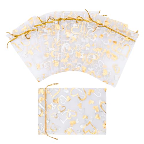 G2PLUS Valentines Gift Bags Organza 4x6in - 50Pcs Heart Organza Bags, Drawstring Sheer Mesh Jewelry Pouches Candy Bag for ...
