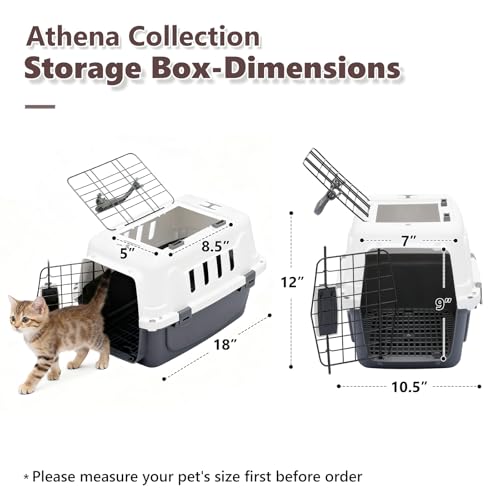 Athena Collection 18" Hard-Sided Travel Pet Carrier for Small Dogs and Cats, Plastic Dog Carriers with 2-Door Top & Front ...