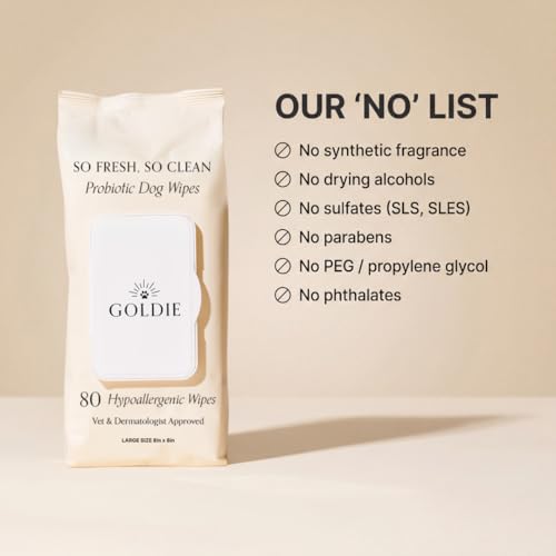 Goldie Dog Essentials Probiotic & Colloidal Oatmeal Dog Wipes for Paws, Skin Folds, Body & Bottom, Hypoallergenic, Fragran...