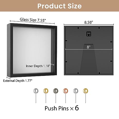 Califortree 8x8 Shadow Box Frame with Soft Linen Back - Push Pins Included, Memory Box Display Case for Flower, Tickets an...