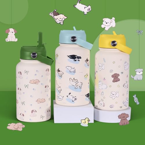 Goetland 20 oz Insulated Water Bottle with Straw Lid Stainless Steel Cute Dog Cat Pattern UV Printed Vacuum Double Wall Le...