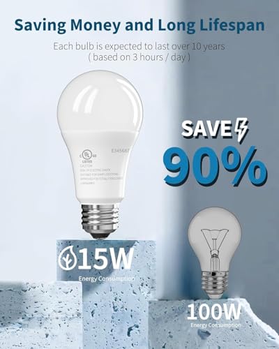 TJOY 12 Pack LED Light Bulbs, 100 Watt Equivalent A19, 5000K Daylight LED Bulb, 15W Bright White Energy Saving Lightbulbs ...