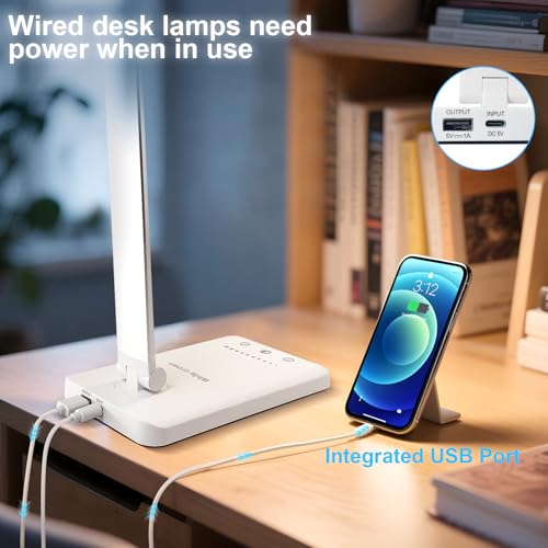 White crown LED Desk Lamp Dimmable Table Lamp Reading Lamp with USB Charging Port, 5 Lighting Modes, Sensitive Control, 3...