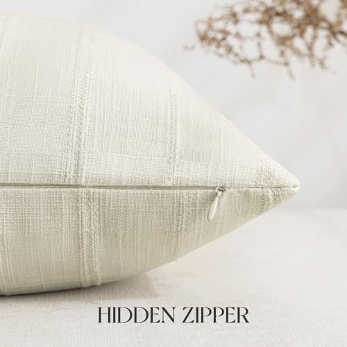 NOVILYS Decorative Linen Textured Throw Pillow Covers, 20x20 Inch Set of 2 Cotton Blend Striped Pillow Cases, Neutral Boho...