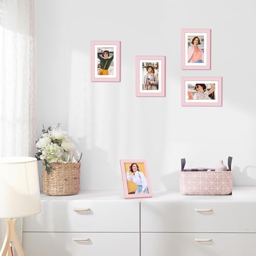 TWING 4x6 Picture Frame,Light Pink Photo Frame Display Picture 3.5x5 with Mat or 4x6 Without Mat,Colored Photo Collage Fra...